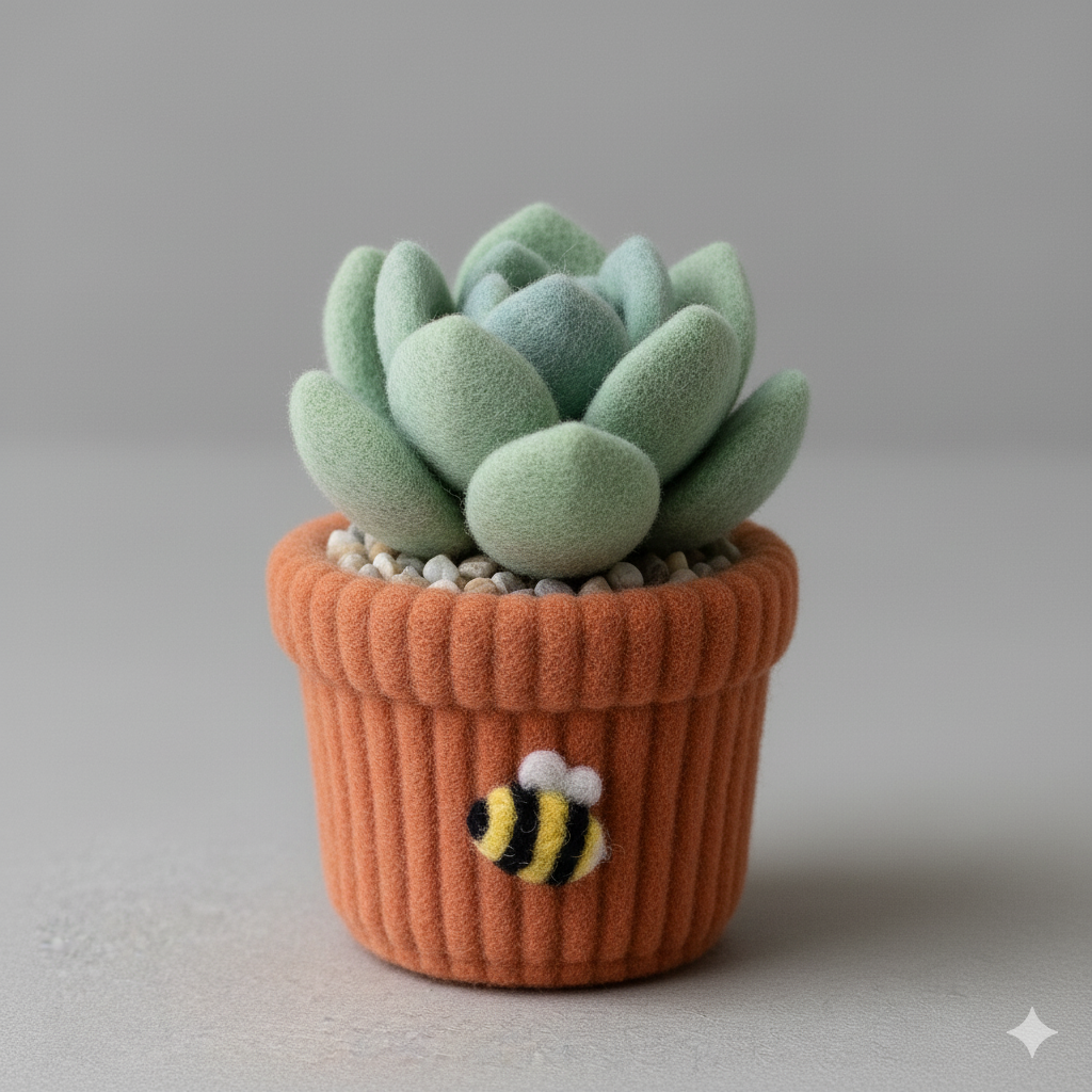 Cactus Flower Pot – Handmade Fuzzy Blossom Decor